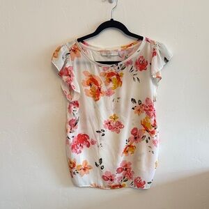 LOFT Floral Blouse in Pink and Orange